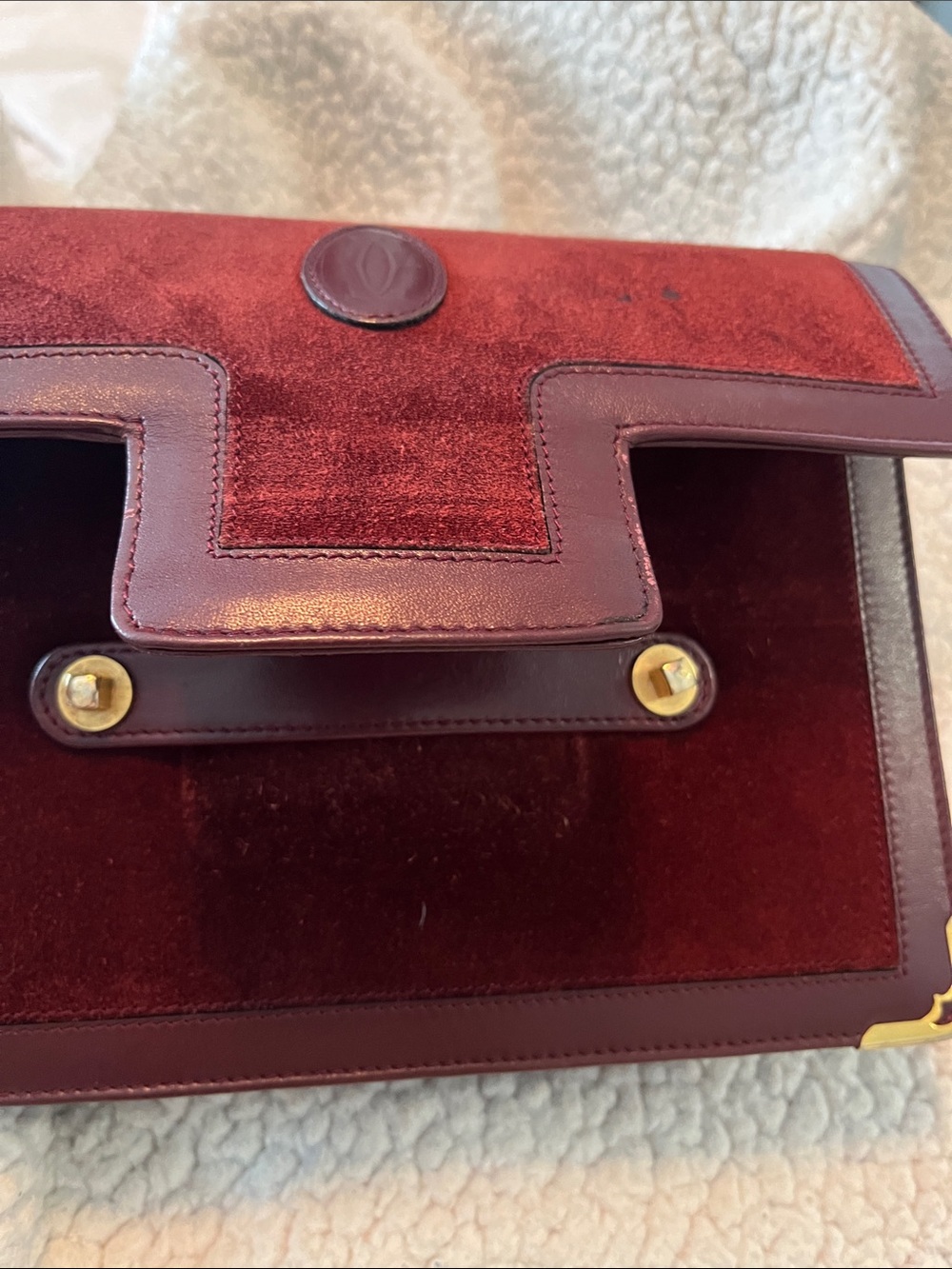 Cartier Burgundy Suede Crossbody Clutch with Gold Hardware - Picture 10 of 14